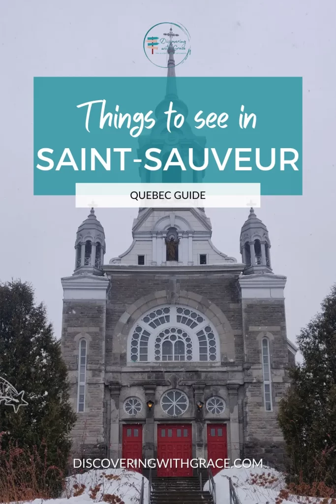 Picture of the saint sauveur church in winter with a text "things to see in saint-sauveur"