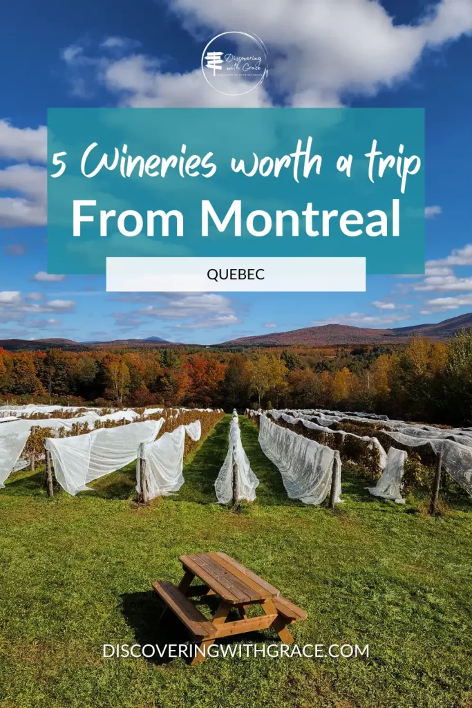 5 wineries worth a trip from Montreal text written on a background of fall winery in Quebec