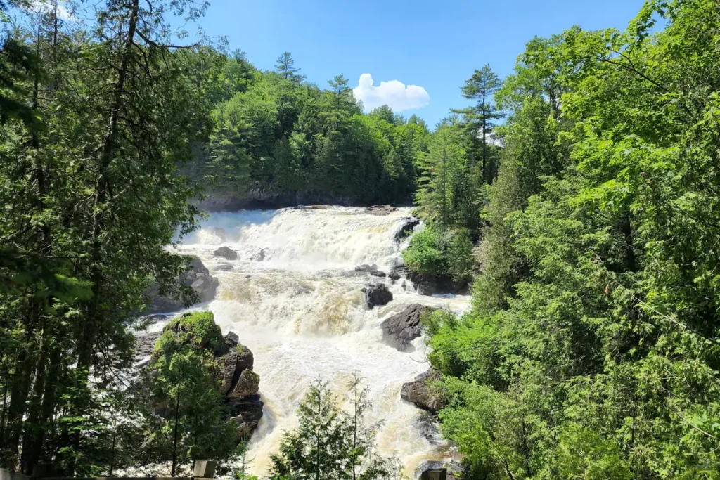 Waterfalls in quebec on a sunny day